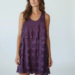 Ali Ro Purple Laser Cut Tiered Racerback Mini Dress, Size 10